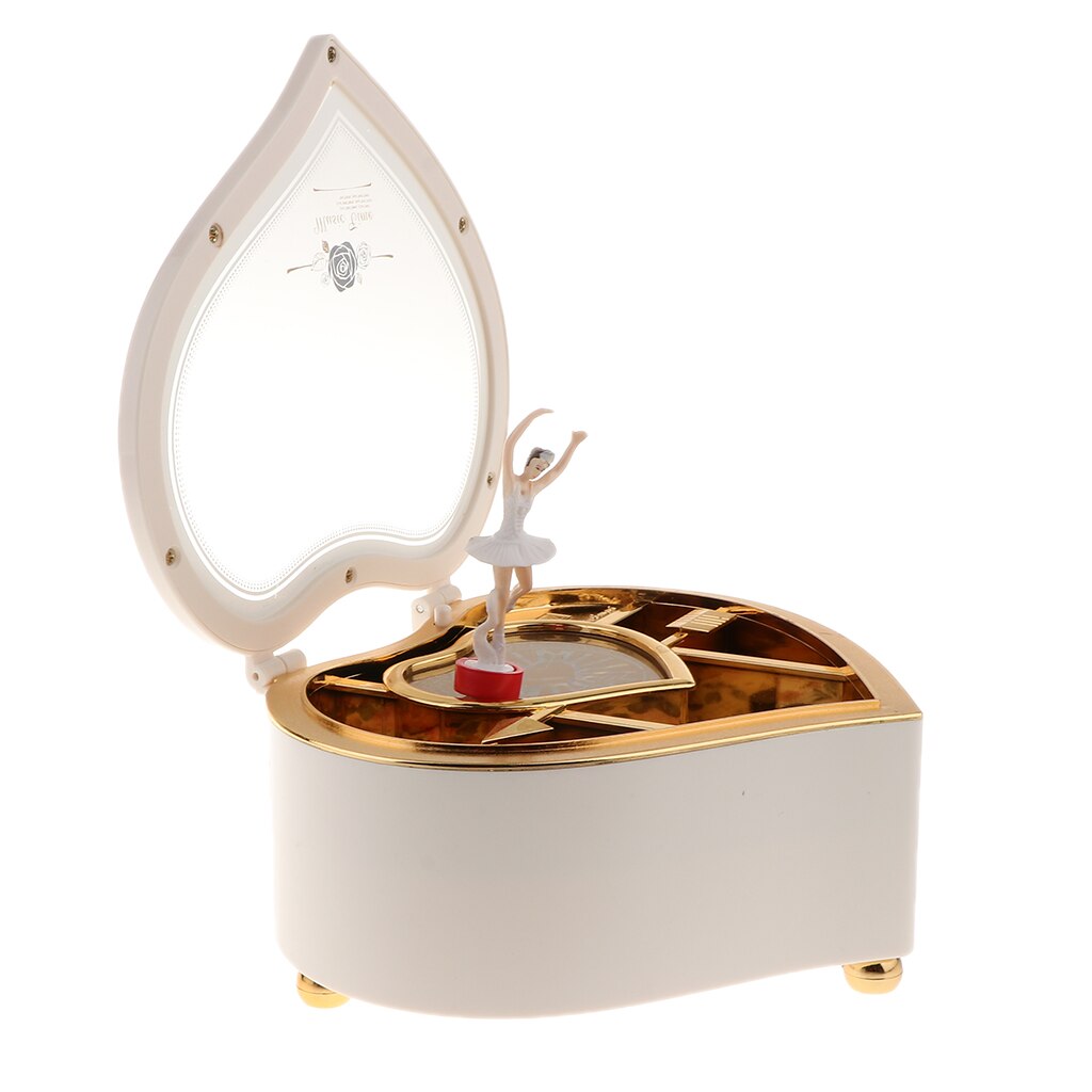 Heart Shaped Musical Jewelry Box with Beautiful Ballerina Christmas /Vanlentise's Day , Pink /White