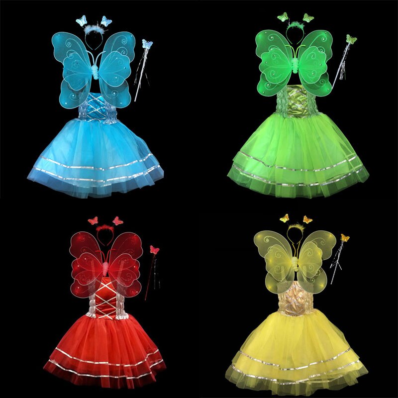 Niñas mariposa ala diadema varitas vestido niños Hada princesa actuación Cosplay disfraz Decoración Para vestido de Halloween