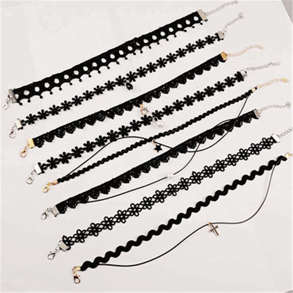 WANGAIYAO Children's Girl Necklace Black Multilayer Lace Velvet Choker Clavicle Collar Decorative Chain Elastic Knit Choker: STYLE 8