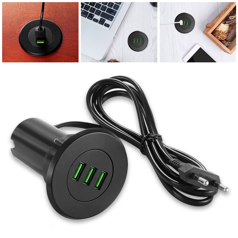 Three-USB Port Hub Grommet Desktop Hole USB Charger Portable Adapter Fast Charging for Samsung for Huawei Sony Built-in Charger