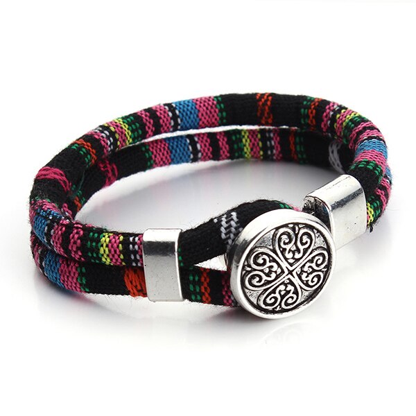 Bohemian Boho Druckknopf Armband für Frauen Multicolor Baumwolle Schnüre Tibetischen Silber Ethnische Charme Blume Armband Pulseras Mujer: B053S103