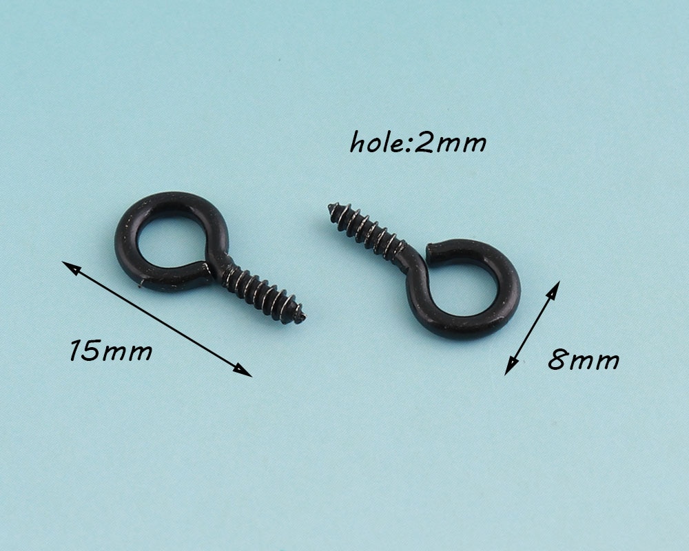 Mustat silmätapit 100 kpl 15*8mm ruuvisilmukkakoukku riipuksiin metalliset ruuvisilmukat