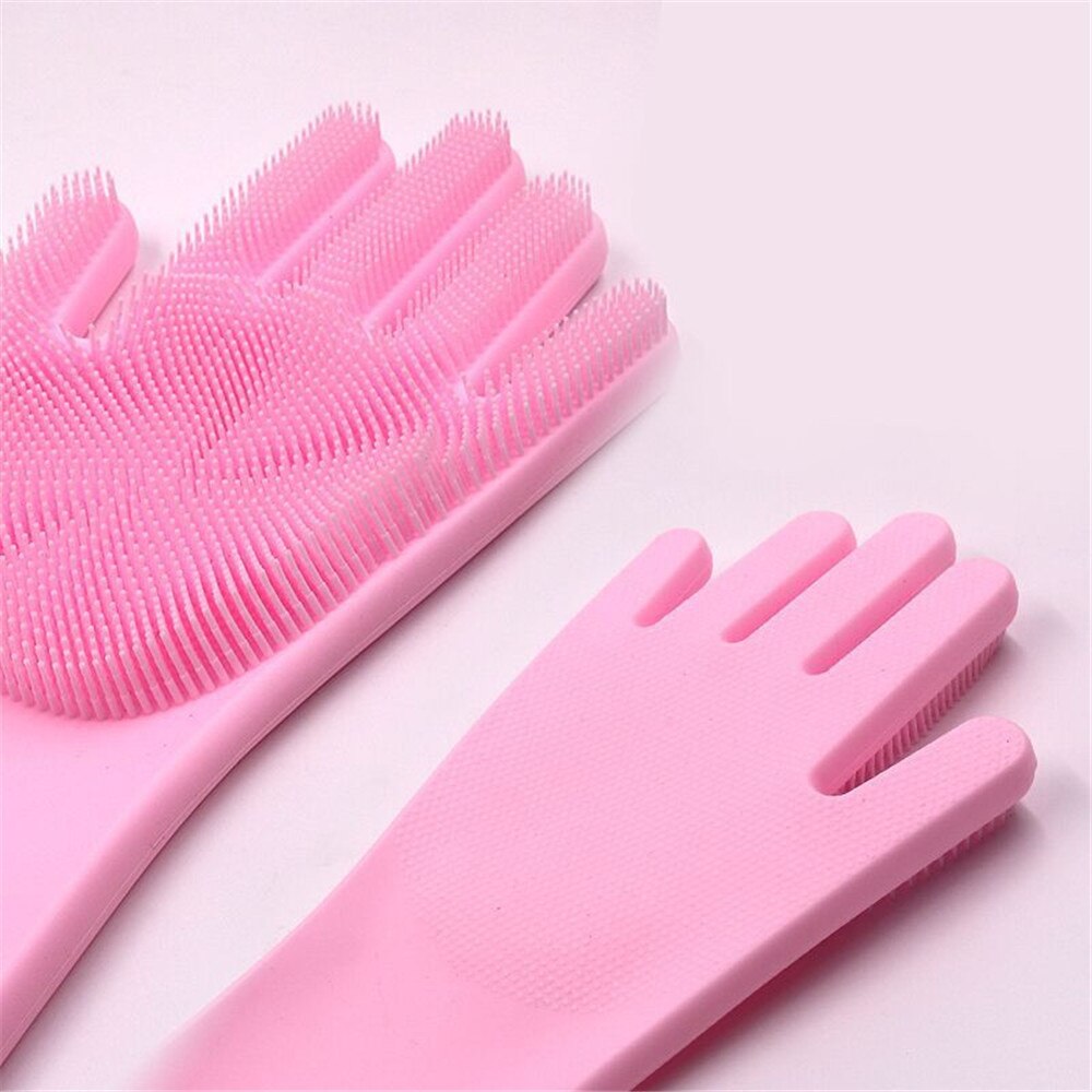 1 Pairs Silicon Dish Scrubber Rubber Gloves Food Grade Cleaning Sponge Dishwashing Brushs Kitchen Dishes Washing Latex Gloves