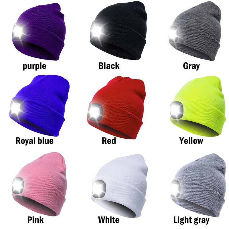 Winter Unisex Warmer Knit Cap Hat Button Battery LED Beanie Cap LED Spot light hat LED light headlights