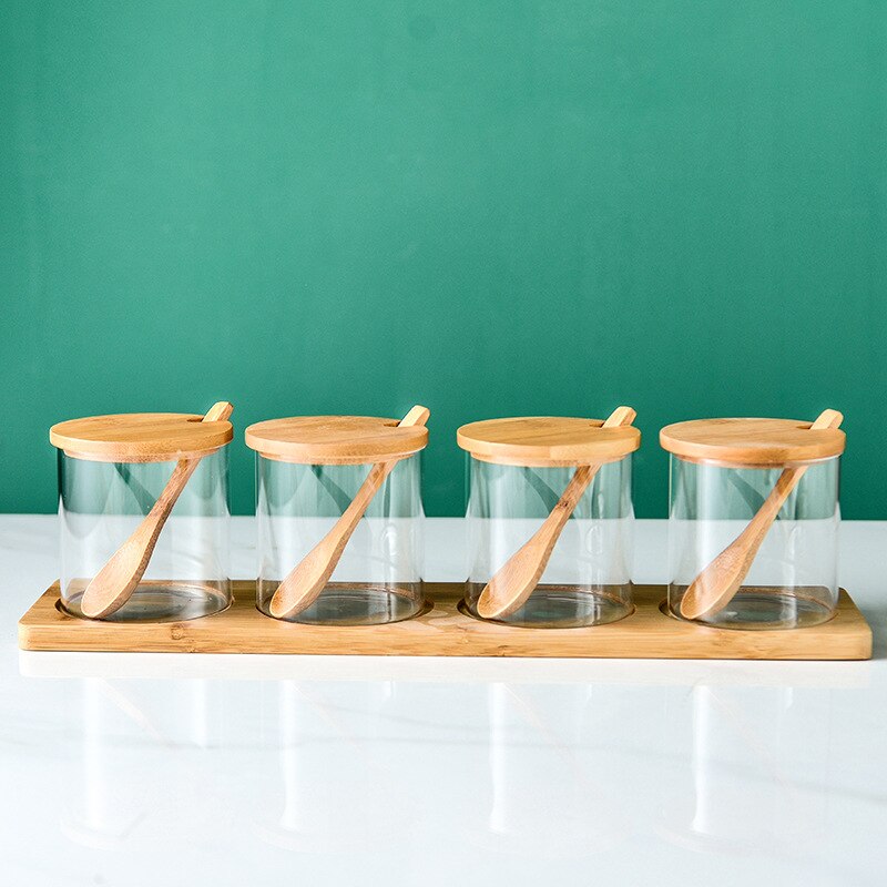 3 stk sett glass oppbevaringskrukke salt godteri kaker te kaffebønner arrangør flaske trelokk beholder krydder frokostblanding