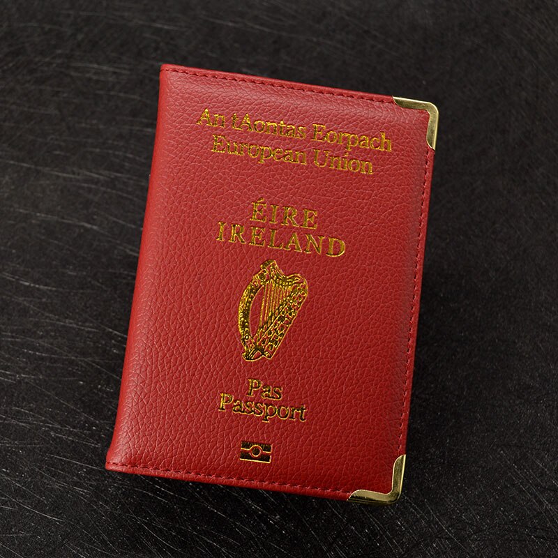 Rejse pas dækning irland kvinder pu lether pink dækning på pas rejse tegnebog gril taske til pas: Rød