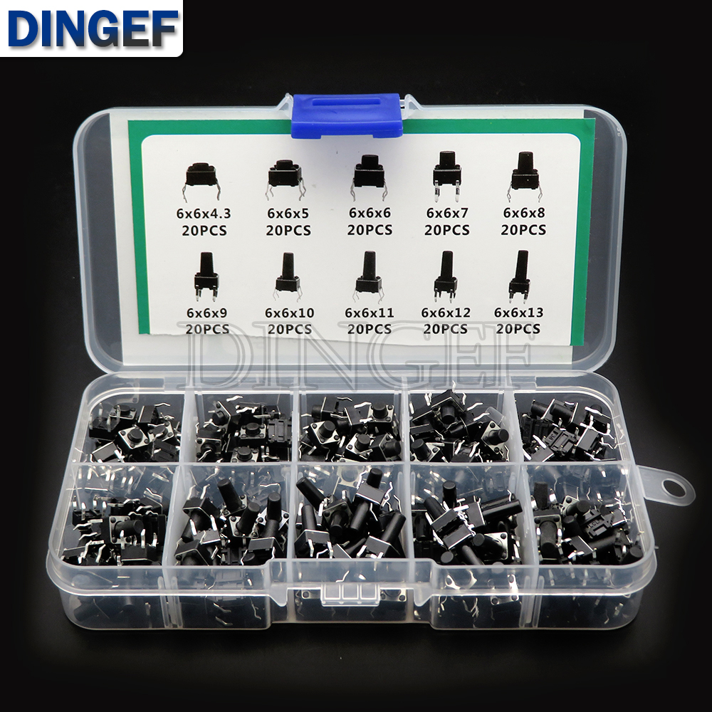 100/180/200 Uds 6x6mm Micro Kit de interruptor táctil 6x6 Mini palanca táctil botón PCB momentáneo 4 pines pulsador ibuw: Gris oscuro