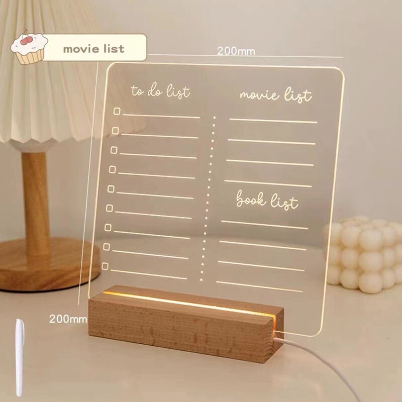 Usb Acryl Dagelijks Momenten Foto Led Lamp Memo Message Board Met Hout Standhouder Set Lamp Creatieve School Briefpapier