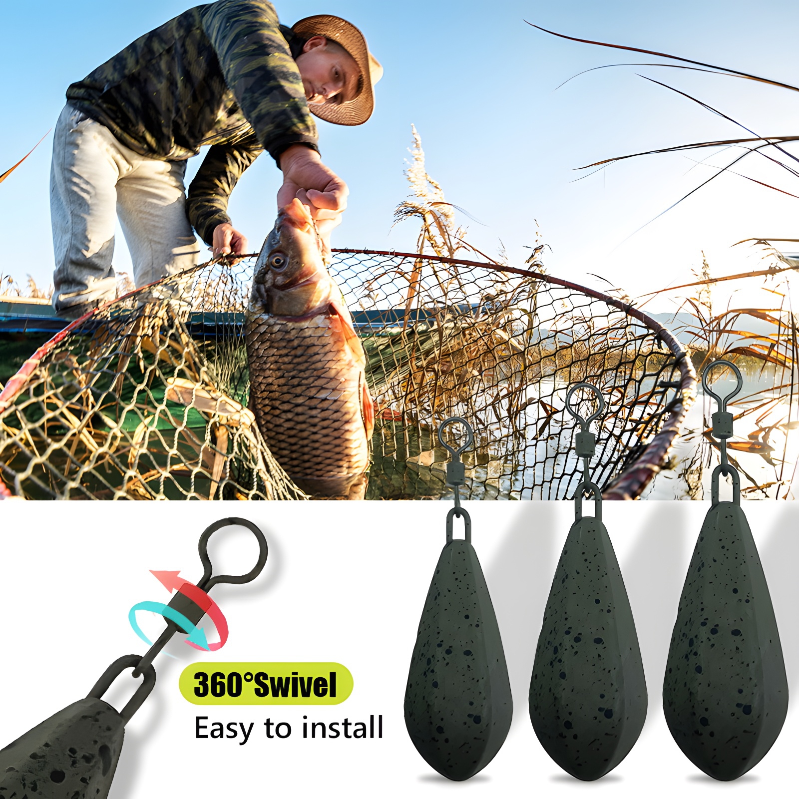 Peso de pesca de carpa, 56g/71g/85g/99g/113g, adequado para água doce e água do mar, não facilmente corroído