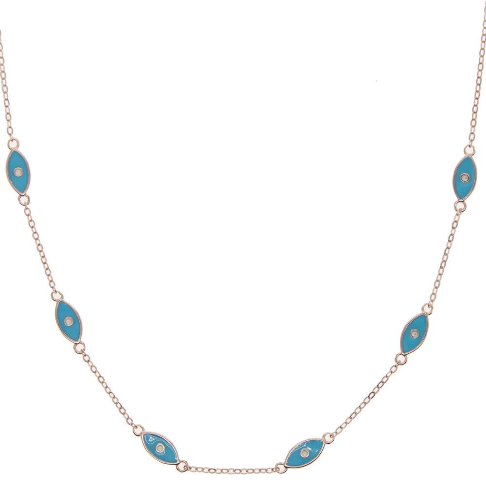 Collier ras du cou en argent Sterling 925 pour femme, bijou de mariage, Micro pavé cubique clair, porte-bonheur, turc, mauvais œil: rose gold blue