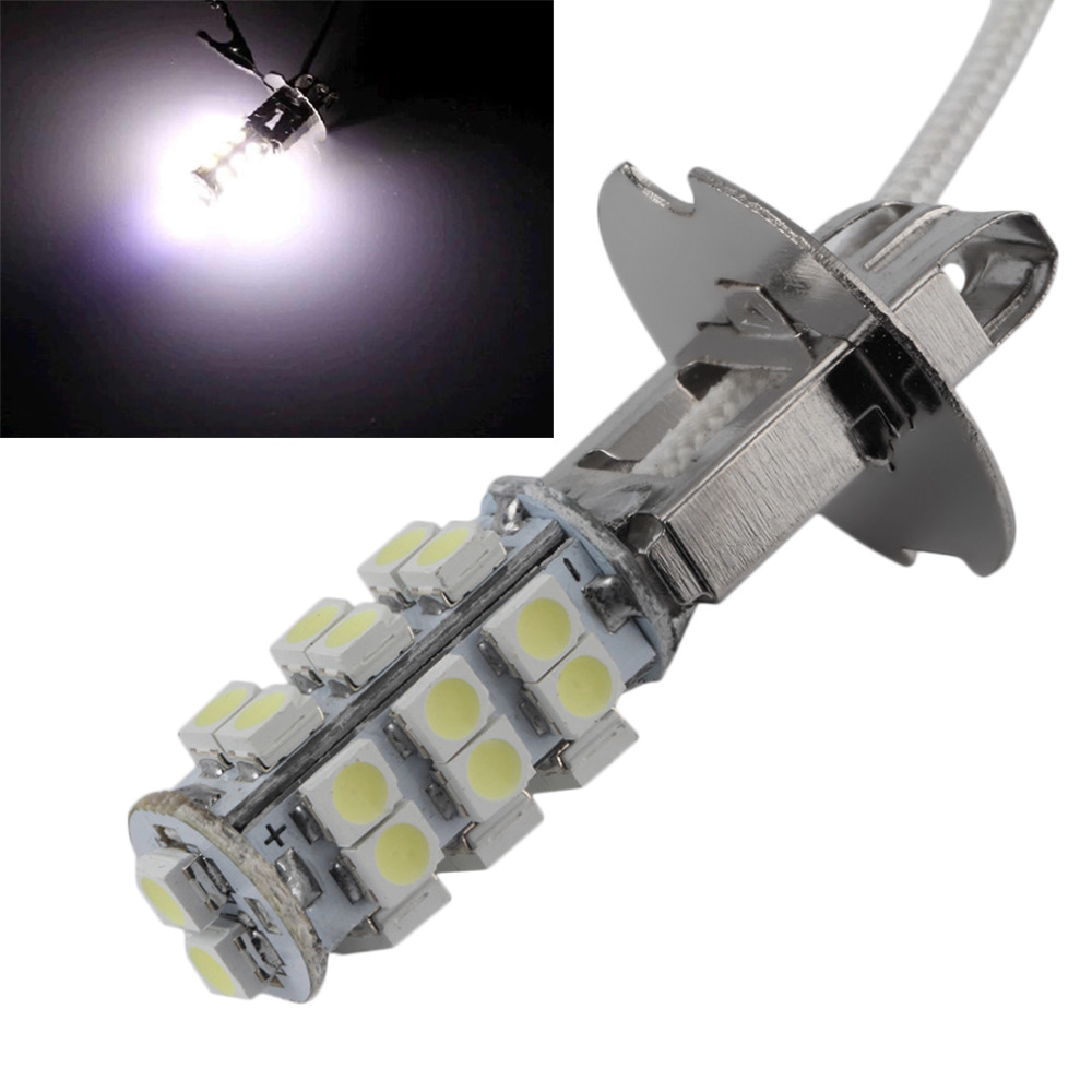 Icoco ren hvit aluminiumslegering  h3 3528 smd 26 ledet xenon hode tåkelys hovedlykt pære lampe fyrtårn 6000k 5w 2400lm