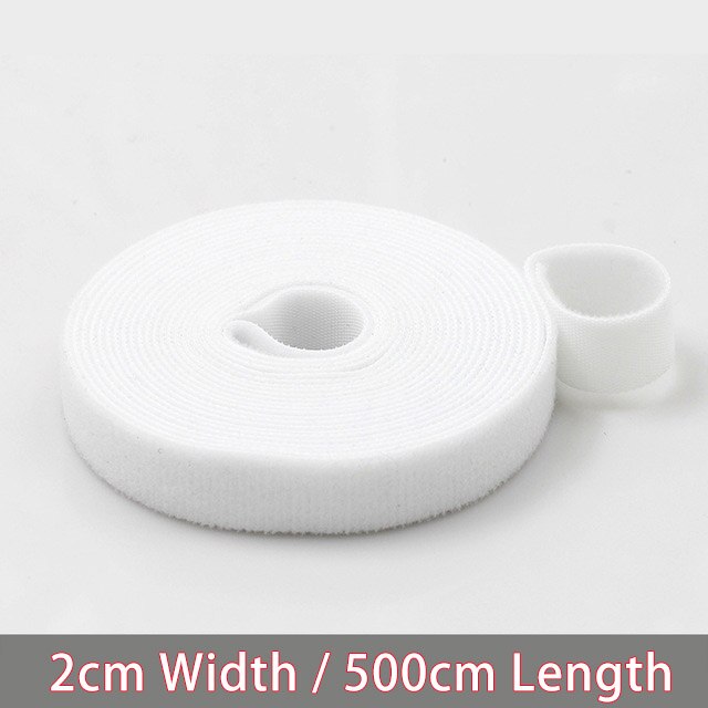 5 metros de Nylon velcro adhesivo con Cinta ajustable magia ganchos Lazos de Cable Clip de lazos Línea alámbrica acabado Velcroing Correa adhesiva cinta: Blanco
