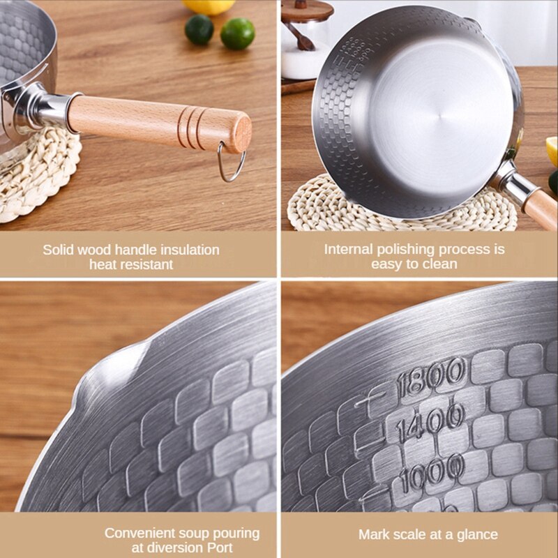 Practical Household Stainless Steel Cookware Anti-Scalding Non-Stick Pan With Wooden Handle