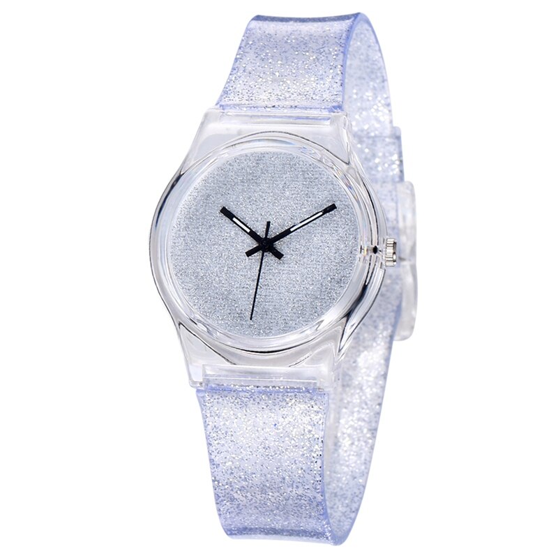Montre à quartz transparente pour enfants, étanche, simple, couleur unie, brillante, pour garçons et filles, pour étudiants: Argent