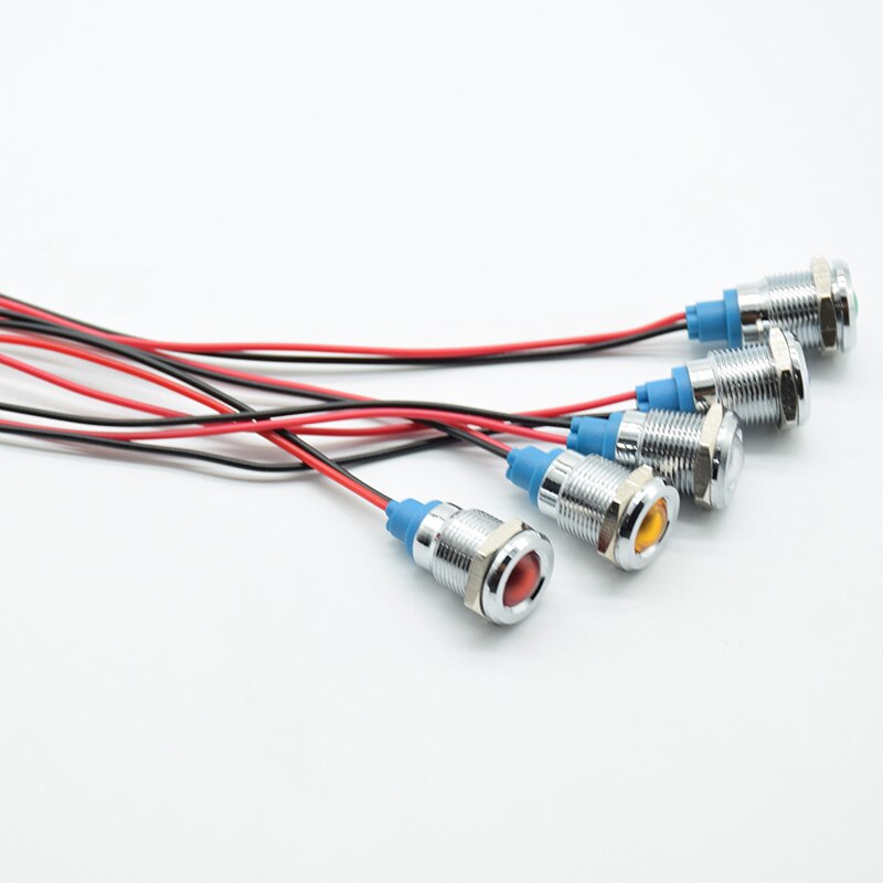 Lámpara de señal de luz piloto, indicador LED de Metal de advertencia impermeable de 12mm, 5-6V, 12V, 24V y 220V, para coche, barco, trabajo, pc, 1 ud.