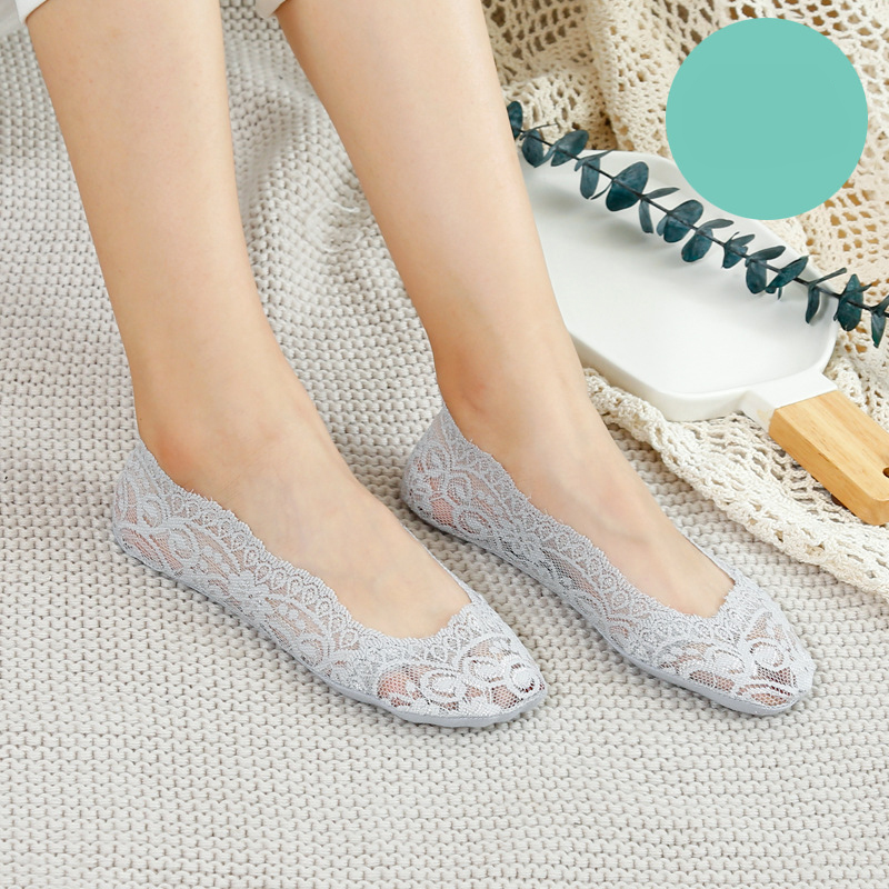 Women Solid Color Socks Lace Invisible Perspective Socks Summer Thin Breathable Socks For Female Silicone Non-slip Lining Socks