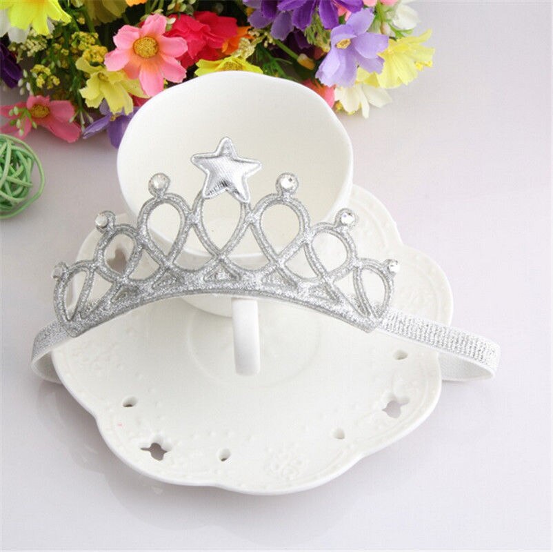 Girls Baby Hair Accessories Princess Tiaras Crown Gold Silver Headband Elastic Birthday Headbands