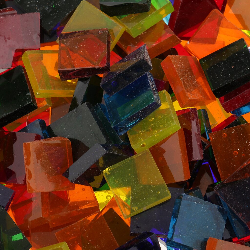 Azulejos de mosaico cuadrados de vidrio transparente para manualidades, azulejos de mosaico de colores surtidos hermosos, fabricación de mosaico artesanal, aproximadamente 320g, 10x10mm