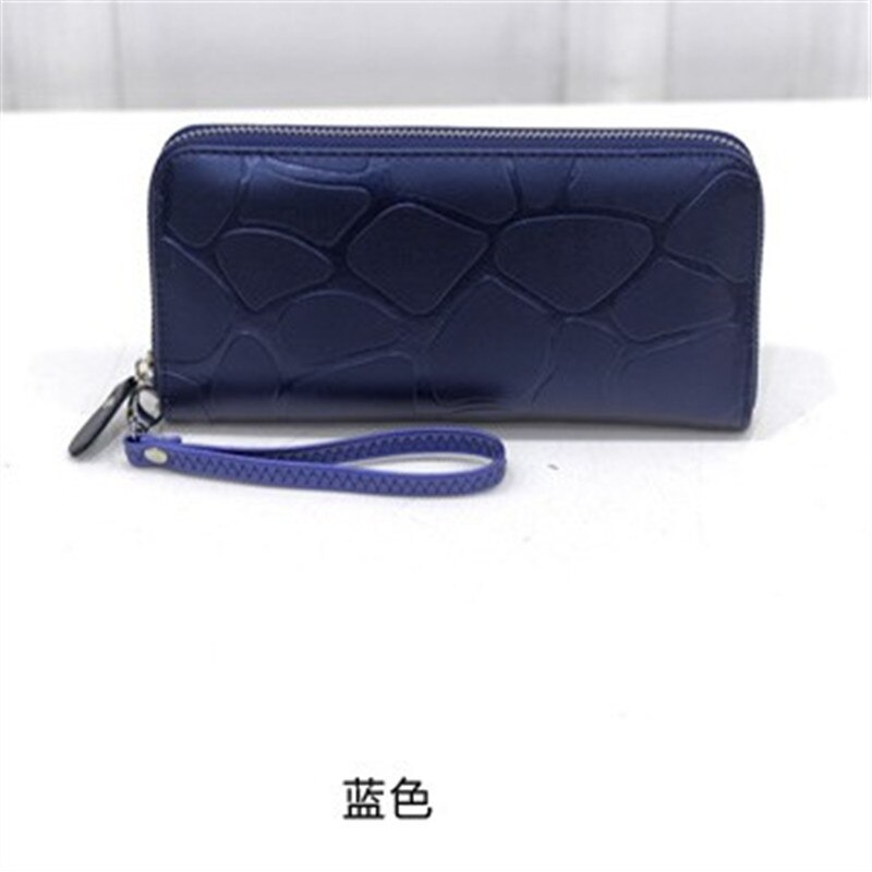 Pochette pour téléphone portable, portefeuille Long pour femmes, grande pierre en relief, , fermeture éclair,: Bleu
