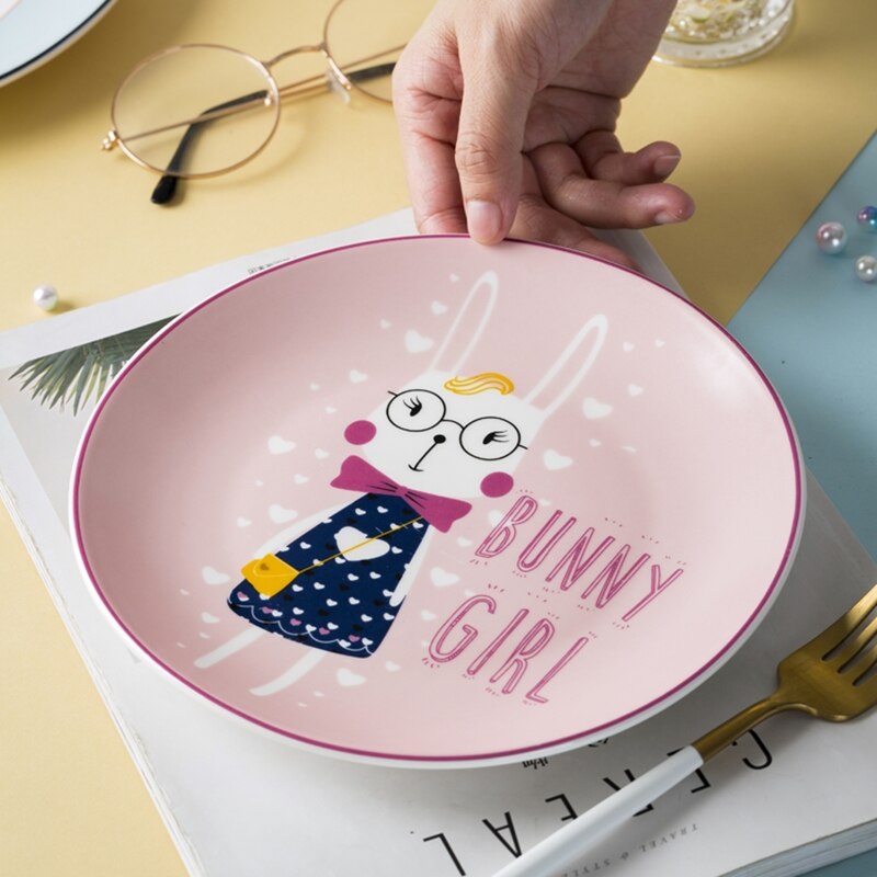 Chinaware conjunto de placa 4 pçs bonito desenhos animados cozinha do agregado familiar porcelana talheres sobremesa salada pratos cerâmica esmalte placa