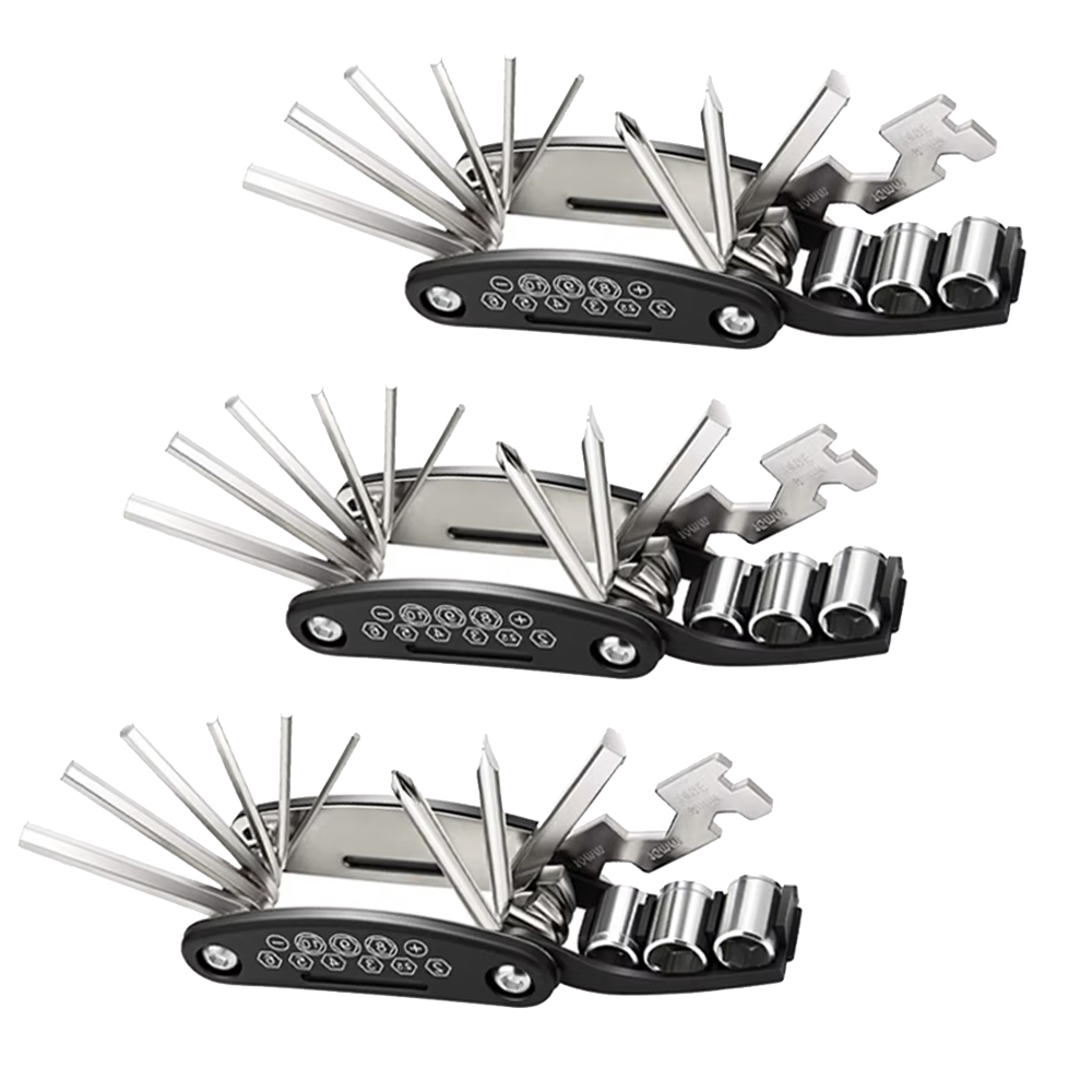 Llave multiusos 16 en 1 para bicicleta, destornillador portátil para bicicleta de montaña, motocicleta, herramientas de reparación: Negro