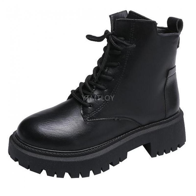 Botines de cuero para mujer, botas Vintage Retro con cremallera lateral, tacones gruesos, botas de invierno para nieve, zapatos para mujer: 35