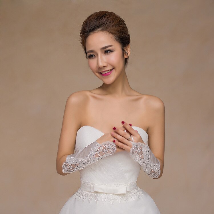 Vingerloze Handschoenen Bruid Bruiloft Satijnen Bruids Handschoenen Met Kralen En Pailletten Korte Bruiloft Accessoires