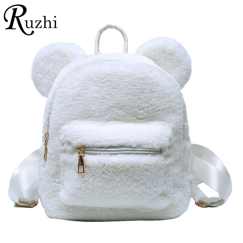 2021 kpop mini mochila para meninas mochila de pelúcia com orelhas de urso pele ombros saco bonito peludo