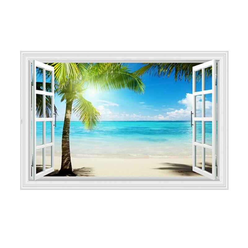 3D stickers Mediterranean blue false window scenery bedroom living room hotel decoration wall stickers: E