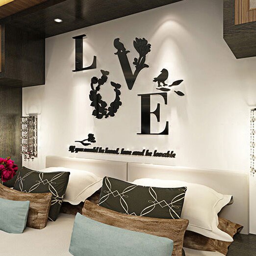 1 pièces amour coeur décor à la maison 3D miroir aime Stickers muraux citation fleur acrylique décalcomanie bricolage Art salon chambre miroir autocollant