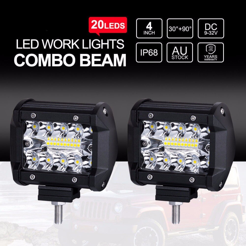LED 4Inch 60W Offroad Spot Flood Combo 20Led Light/Work Light for Truck Car Motorcycle Wrangler Jeep 4WD 4x4 ATV Barra Headlight