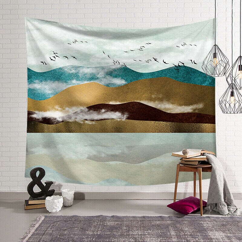 Art Deco Sun Moon Mountain Tapestry Forest Psychedelic Sun Moon Tree Mountain Tapestry Nordic Style Wall Hanging Room Home Decor