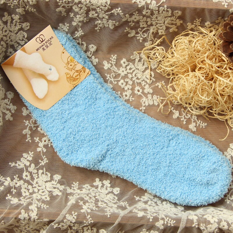 Elastische Vrouwen Meisjes Zacht Bed Vloer Sokken Pluizige Warme Winter Ademend Pure Verschillende Kleuren Coral fluwelen verdikking vrouwen sokken: Lake blue