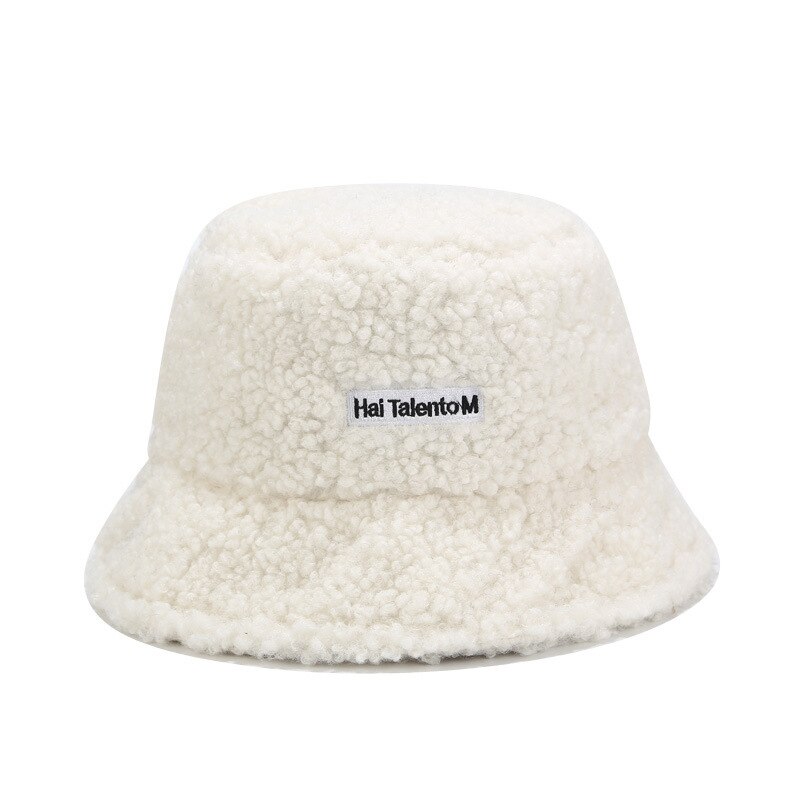 Imiteret pels vinter fluffy bucket hatte til kvinder pige varm fiske bucket cap bob chapeau udendørs panama fisker hat: Hvid