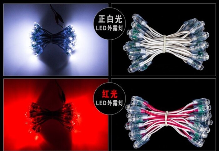 Led reklame brevkæde lampe / led pixel modul lys, enkelt farve, diameter 9mm,  dip led, vandtæt , dc5v, 500 stk/parti