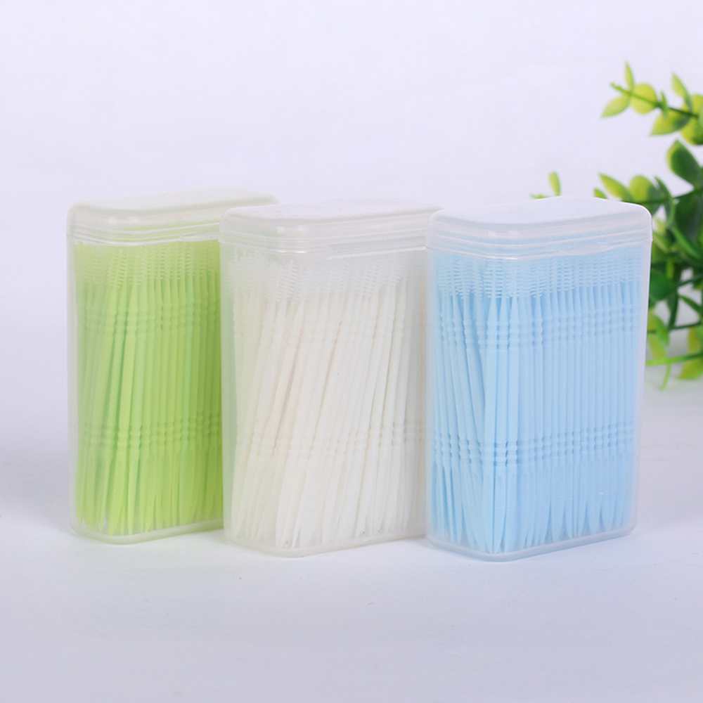 500 Pcs/Pack Disposable Portable Plastic Toothpick Oral Dental Picks Eco-Friendly Oral Care Double-head Brush Toothpick Floss