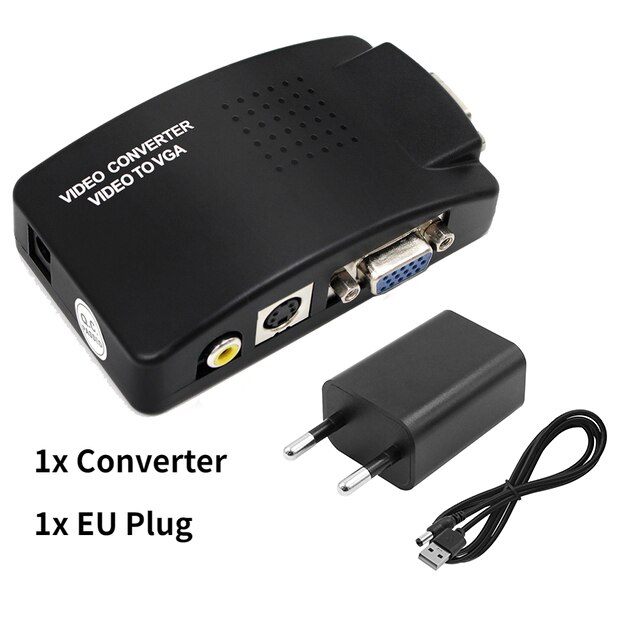 Av Vga Converter 3RCA S-Video Vga Naar Vga Adapter 1080PHD Video Converter Voor Pc Naar Tv: With EU Plug