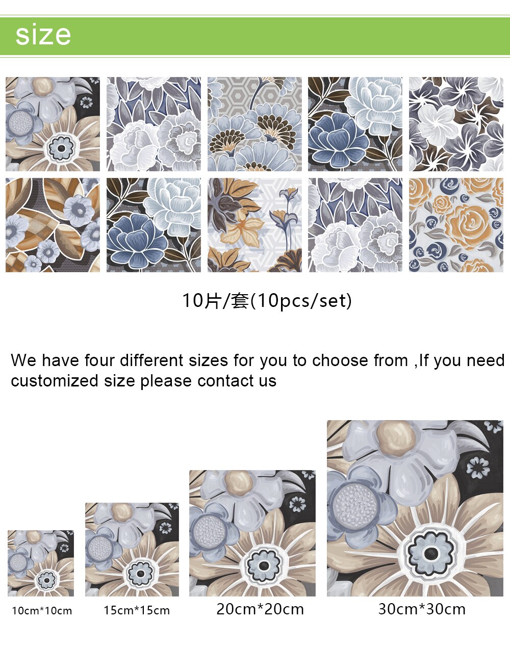 10 pièces/ensemble marbre fleurs motif cristal dur carreaux autocollant Mural cuisine sol rénovation de la maison Art Mural amovible stickers muraux