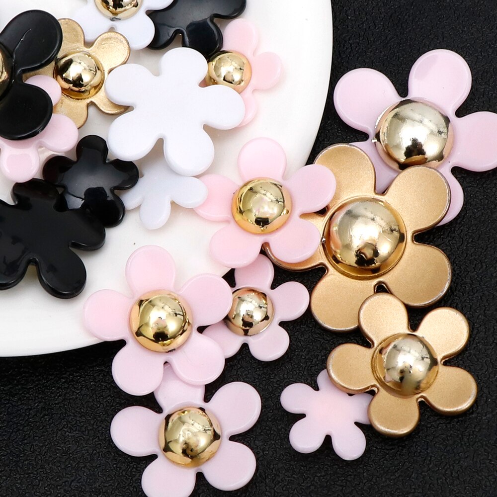 20 Stk/partij Bloem Hars Mix Size Roze Wit Blak Kleur Kawaii Hars Hanger Bloem Decorationfor Mode Resina Ambachten
