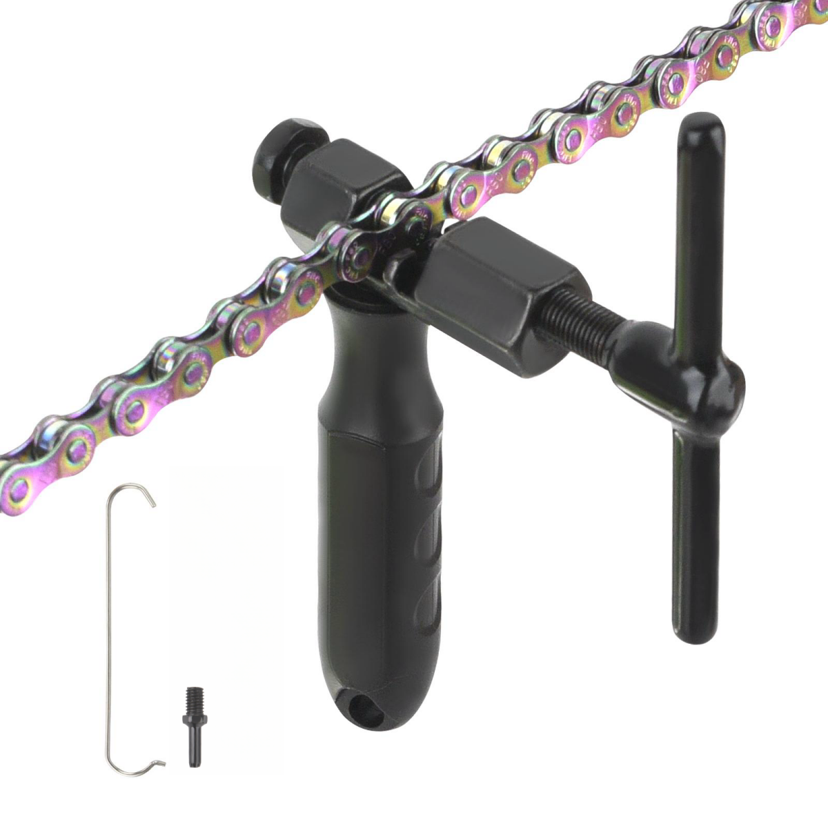 Cortador de cadena de bicicleta con gancho de cadena y pasador de repuesto, herramienta de reparación de cadena de bicicleta, herramienta de extracción y instalación de cadena de bicicleta: Default Title