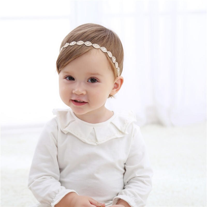 Wecute Gold Lace Baby Hoofdband Meisjes Tulband Hoofddeksels Parel Tiara Baby Peuter Haar Accessoires White Solid Mooie Boog Band