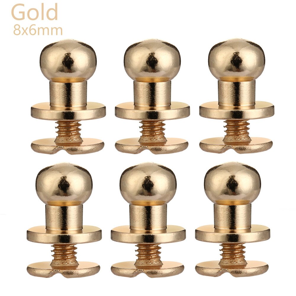 10PCS Monk Head Screws Leather Metal Craft Belt Wallet Solid Brass Nail Rivets Screws Bags Accessories Tacks: 8X6mm Gold