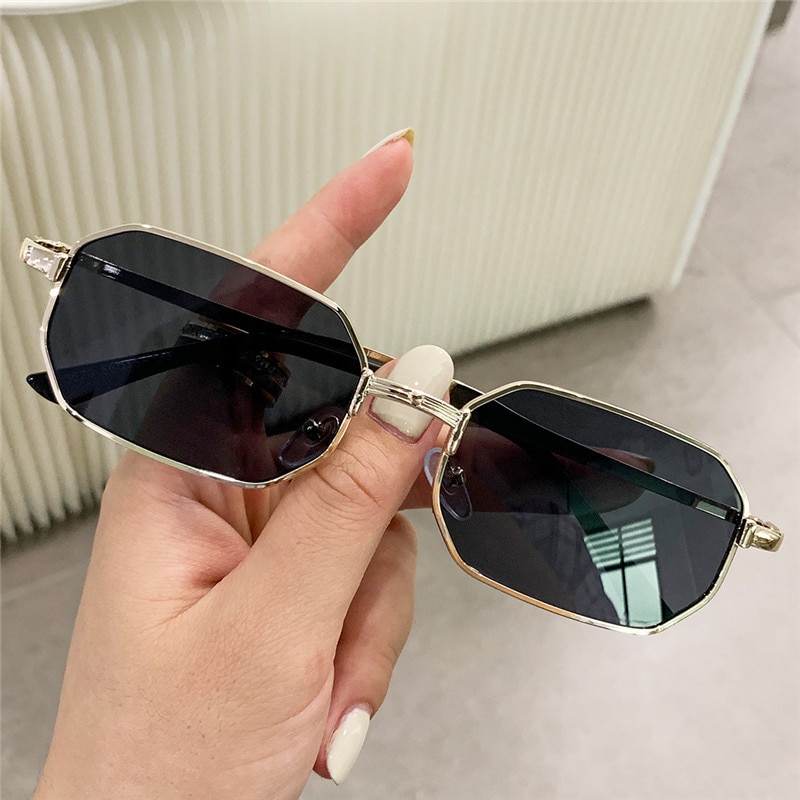 Gafas de sol estrechas para hombre, lentes de sol rectangulares a la para mujer, de metal, de de lujo, clásicas, UV400,