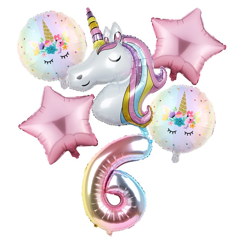 6pcs Rainbow Gradient Unicorn Party Balloon 32 inch Number Birthday Party Decorations Kids Unicorn Party Wedding Balloons Globos: Light Yellow