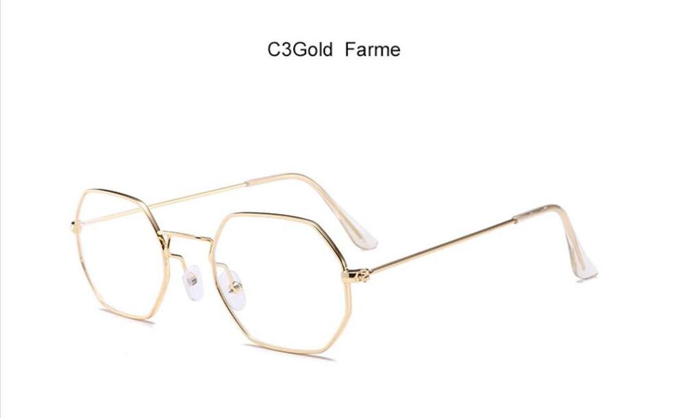 90's hexagon zonnebril vrouwen classic Platte Lens Clear Zonnebril mannen mannelijke retro kleine metalen frame zonnebril vierkante glazen: C3 Gold Clear