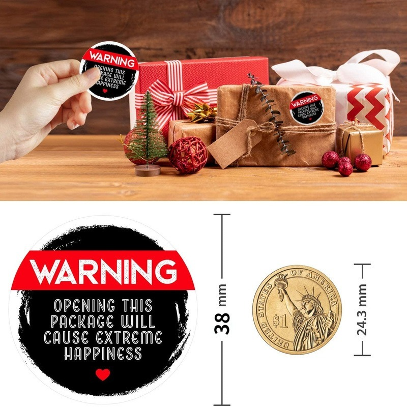 120 Uds. Etiquetas adorables de advertencia de felicidad extrema en negro y rosa, pegatinas de embalaje de agradecimiento de 1,5 pulgadas, sello de sobre para envolver