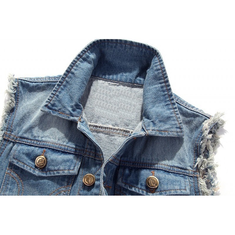 chaleco vaquero para hombre estilo coreano Delgado azul claro sin mangas chaqueta de talla grande 6xl rasgado Chaleco de Jeans para hombre