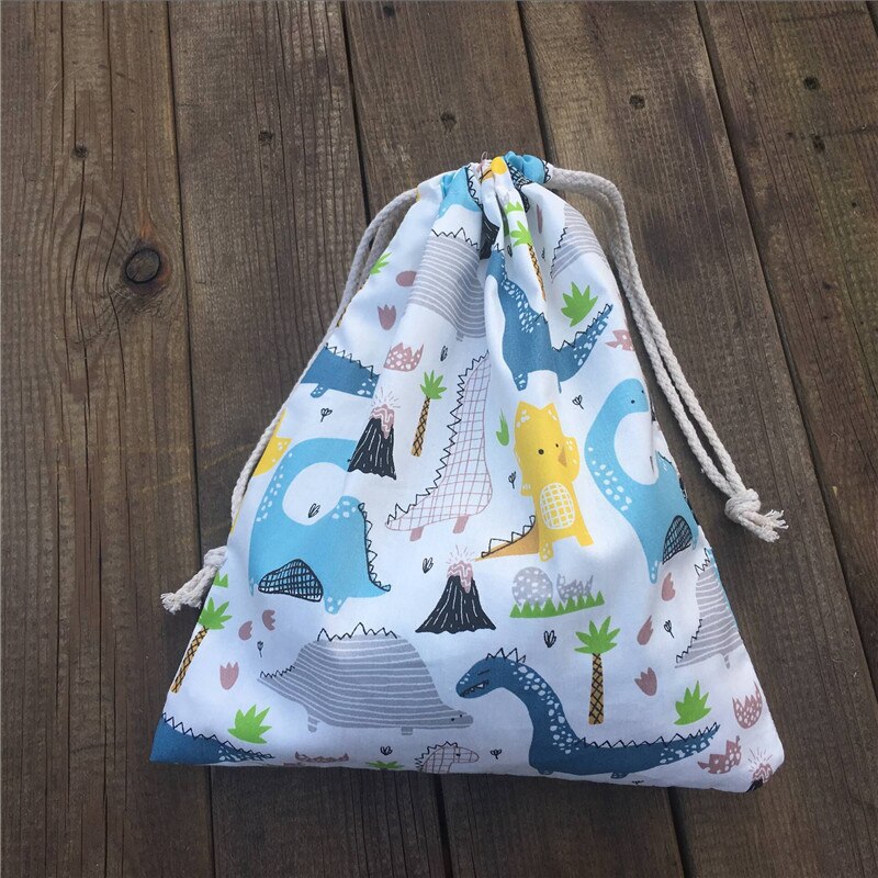 YILE 1pc Cotton Drawstring Sorted Pouch Party Bag Print Dinosaur Tree White Base 81120a: Backpack with lining