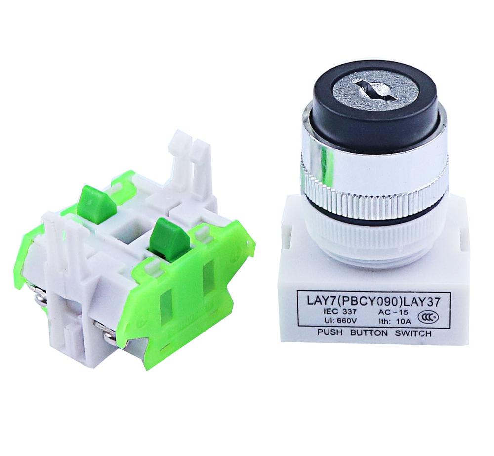 LAY37 AC 380V 10A DPST 2 Position 3 Position Rotary Selector Key Lock Switch 2no LAY7