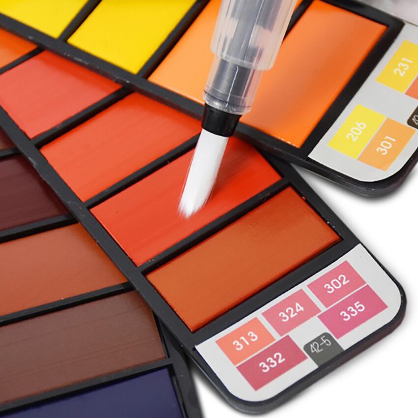 18/25/33/42 kleuren Opvouwbare Effen Aquarel Verf Set Fan Vormige Aquarel Met Water Borstel Pen wasbare Spons